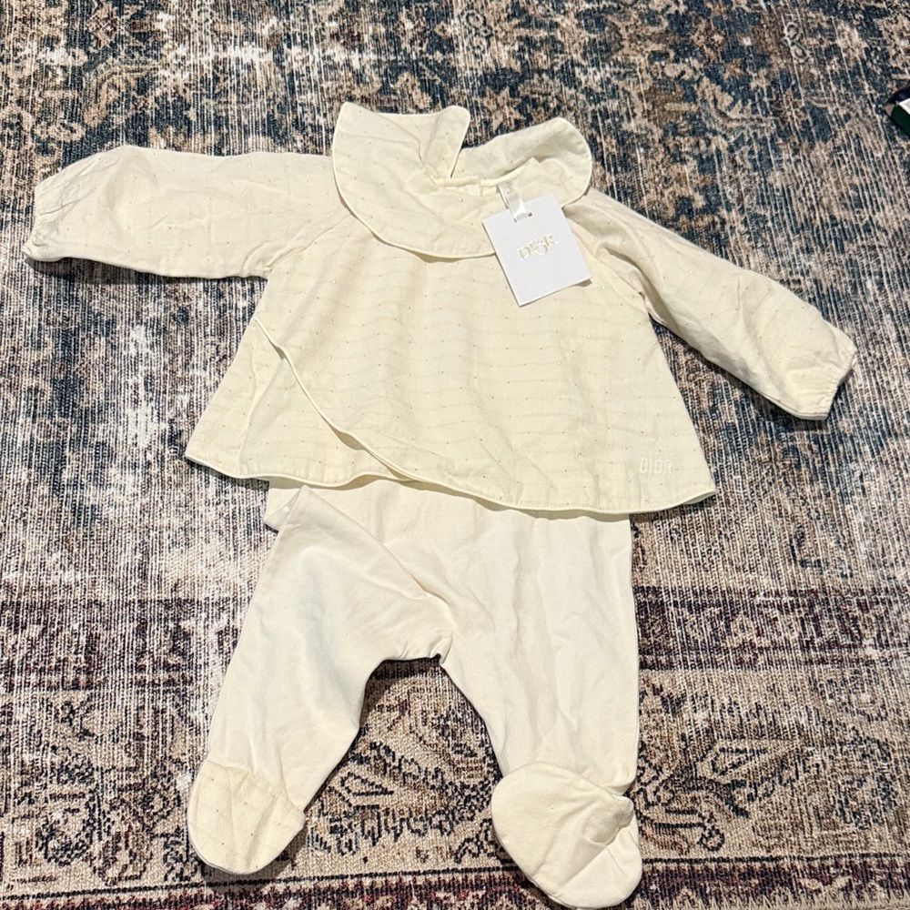 Dior Cream Baby Outfit with Ruffled Collar